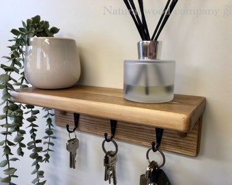 Lovely Oak Waxed Key Hook holder with shelf that would brighten up any entrance hall way