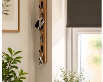 Handmade 3.5cm wide Oak Waxed Key Holder Rail: Slim Entryway Organizer