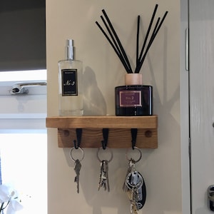 Handmade Oak Waxed Key Holder Shelf: Slimline Entrance Hallway Organizer