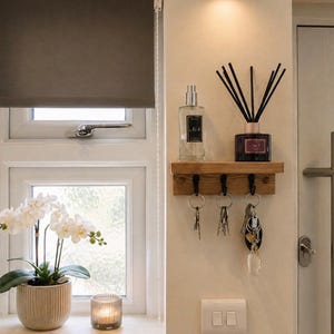 Handmade Oak Waxed Key Holder Shelf: Slimline Entrance Hallway Organizer