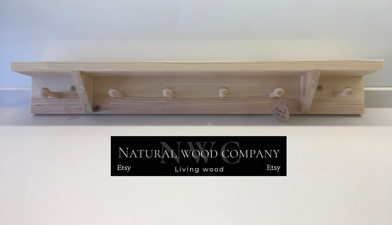 Made to order solid wood shelf with shaker pegs Natural sanded Etsy