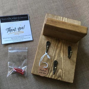 Handmade Oak Waxed Key Holder Shelf with Black Hooks