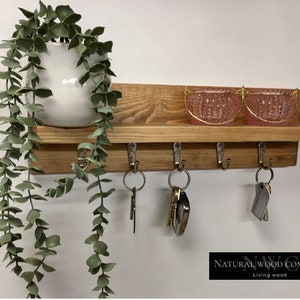 Lovely Oak Waxed Silver Hook Key holder with shelf that would brighten up any entrance hall way “Silver Hooks”