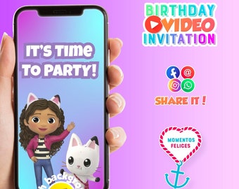 Invitación en video para el cumpleaños de la casa de muñecas de Gabby (descarga digital)