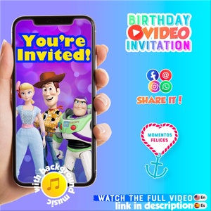 Toy Story Invitation, Toy Story Birthday Video Invitation, Animated Invitations, Toy Story Party, Toy Story 4, Forky, Kids Birthday Invite