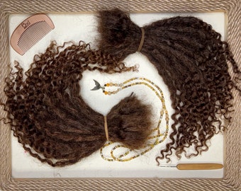 15” CURLY LOCS LLC 3b/3c Goddess Loc Extensions, human hair, curly ends, natural black color