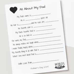 Vatertag Füllen Sie den leeren Ausdruck aus | Vatertagsaktivität für Kinder | Sofort Download Geschenk für Papa | DIY Vatertagskarte von Kids