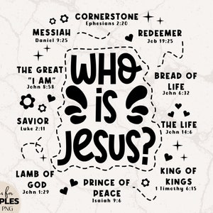 Wie is Jezus SVG & PNG | Namen van Jezus SVG | Bijbelvers SVG | Missie reis SVG | Leuk christelijk shirt | Christelijke sublimatie