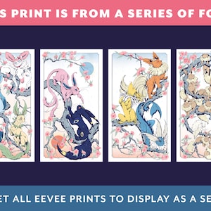 Eevees With Shiny Eevee Large Print Ukiyo-e Inspired Pokemon, 10 X 18