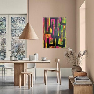 Boho colorful abstract art, boho bedroom, geometric art, abstract shapes with expressionism painting on canvas