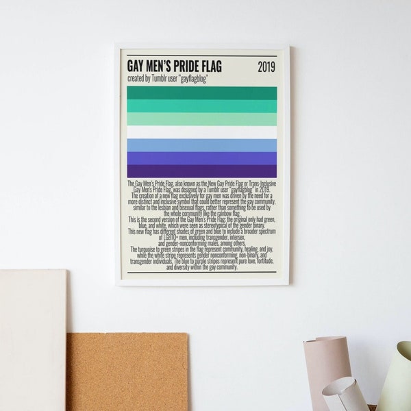 Trans Inclusive Gay Men's Pride Flag Poster Printable| LGBTQ+ Flag Print| LGBT Wall Art| LGBT Flag| Gay Pride| Print|Poster Digital Download