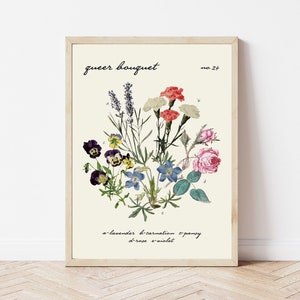 Queer flower bouquet poster| pride wall art, pride art, queer art, printable pride poster, lgbt print, botanical art, aesthetic pride art