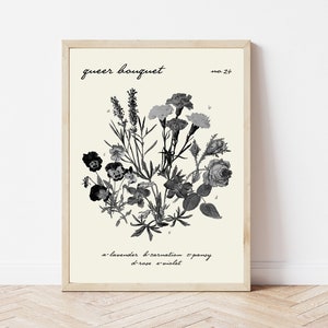 Queer flower bouquet poster| pride wall art, pride art, queer art, printable pride poster, lgbtq print, botanical art, aesthetic pride art