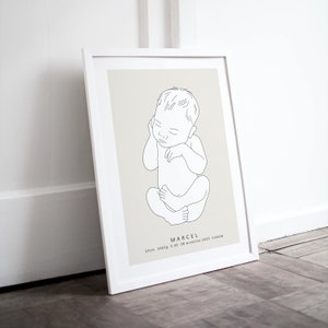 Cartel de nacimiento personalizado imprimible, Ilustración del recién nacido en escala 1:1, Regalo de nacimiento, Cartel de nacimiento, Geburtsposter, Decoración de la guardería, Cartel de bebé