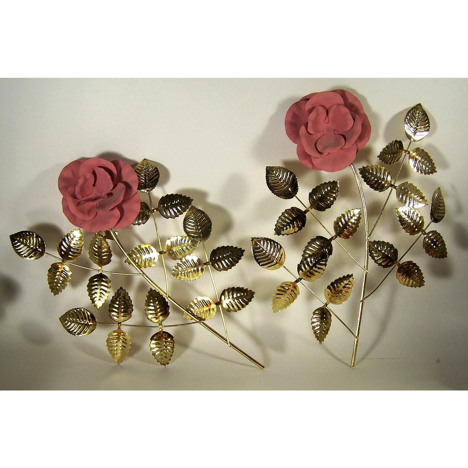 Vintage Home Interiors Homco Brass Rose Leaves 3D Metal Wall Art