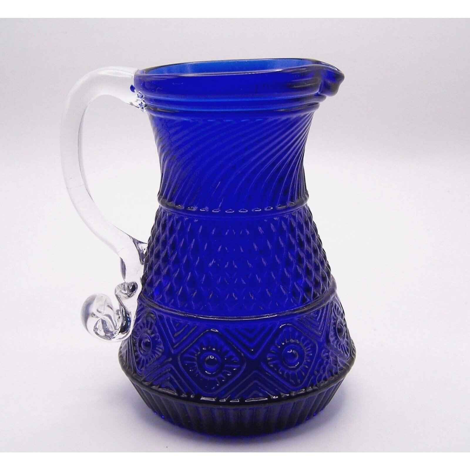 Vintage Hand Blown Pilgrim Glass Cobalt Blue Glass Creamer Pitcher