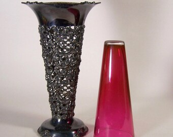 Antique Pairpoint Mfg Quadruple Silver Plate Cranberry Glass