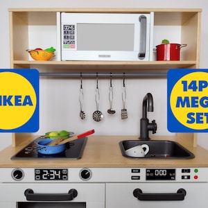 MEGA DUKTIG Sticker Pack 14PC IKEA Play Mud Cuisine Décalcomanie Set Bundle Micro-ondes Clavier Cuisinière Four Cadrans Lave-vaisselle Vinyle