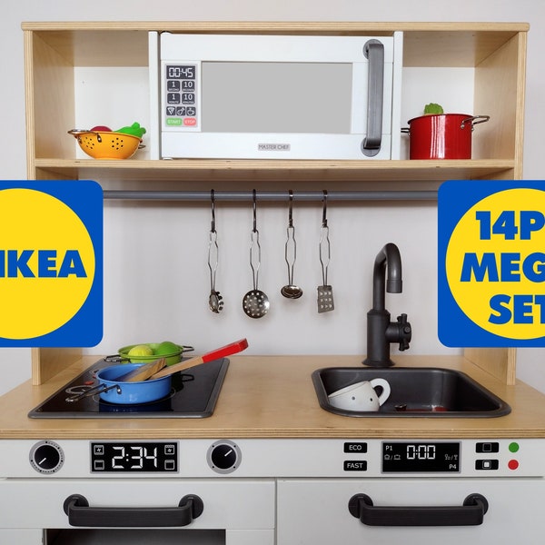 MEGA DUKTIG Sticker Pack 14PC IKEA Play Fango Cucina Decal Set Bundle Microonde Tastiera Fornello Forno Quadranti Lavastoviglie Vinile