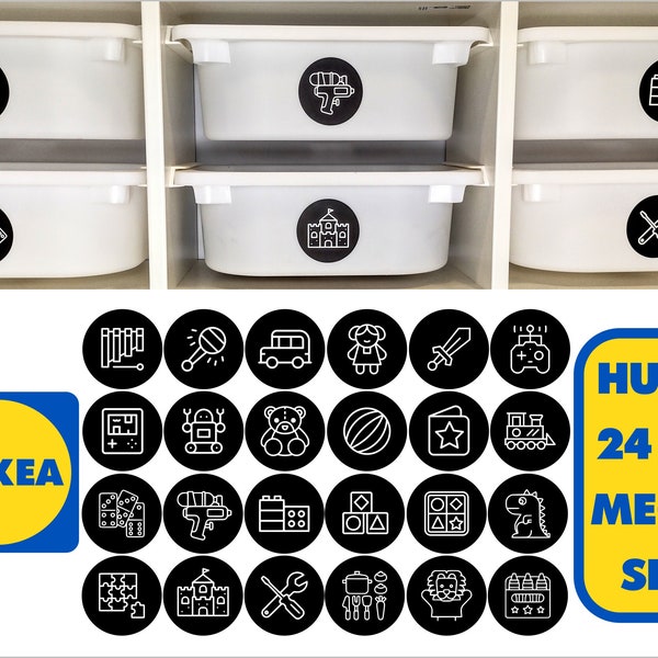 24PC ZWARTE TROFAST MEGA Sticker Set Ikea Labels Speelgoed Organisatie Opslag Pack Speelgoed doos Stickers Variera Kuggis