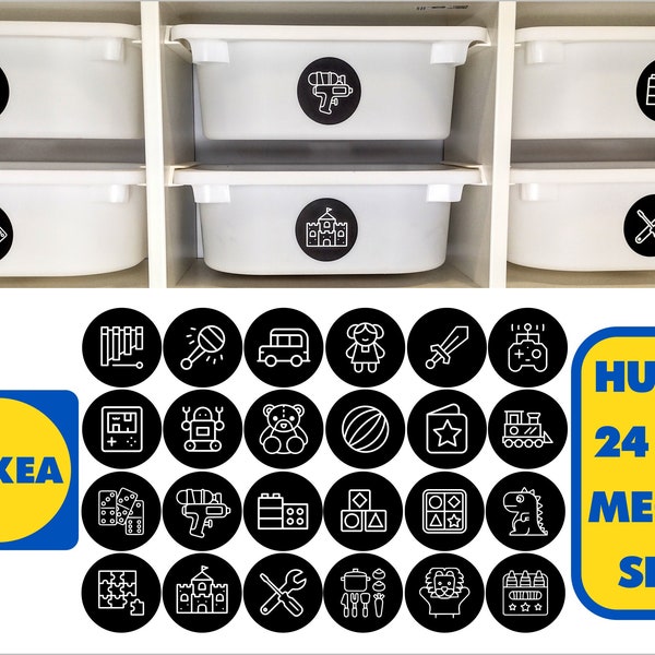 24PC NERO TROFAST MEGA Adesivo Set Etichette Ikea Giocattolo Organizzazione Pacchetto Di Stoccaggio Toy Box Decalcomanie Variera Kuggis