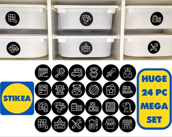24PC BLACK TROFAST MEGA Sticker Set Ikea Labels Toy Organisation Storage Pack Toy Box Decals Variera Kuggis