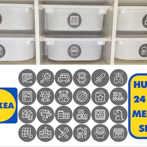 24PC GRIS TROFAST MEGA Sticker Set Ikea Étiquettes Organisation De Stockage Pack Toy Box Décalcomanies Variera Kuggis