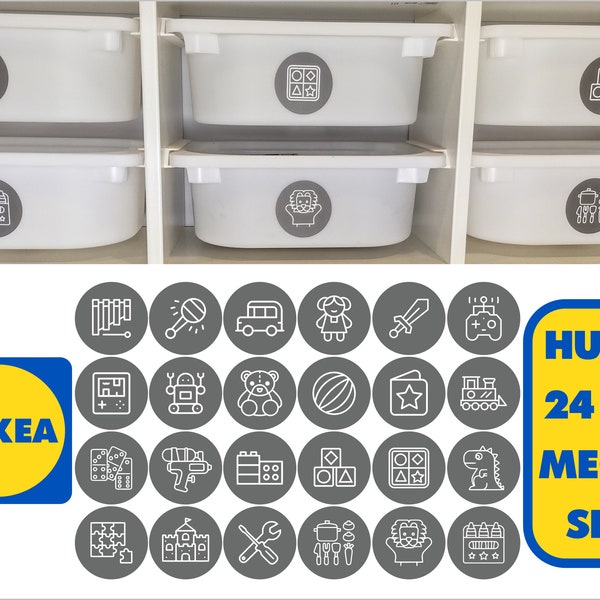 24PC GREY TROFAST MEGA Sticker Set Ikea Labels Toy Organisation Storage Pack Toy Box Decals Variera Kuggis