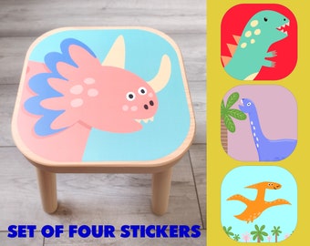 IKEA FLISAT DINOSAURES Ensemble de quatre autocollants de tabouret, tabouret en bois de chaise pour enfants décalcomanie (meubles non inclus) Ikea Hack