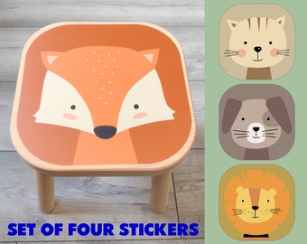 IKEA FLISAT ANIMAUX Ensemble de quatre autocollants de tabouret, tabouret en bois de chaise pour enfants décalcomanie (meubles non inclus) Ikea Hack