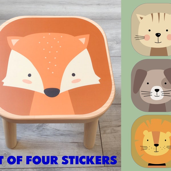 IKEA FLISAT ANIMALS Set of Four Stool Stickers, decal children's chair wooden stool (furniture not included) Ikea Hack