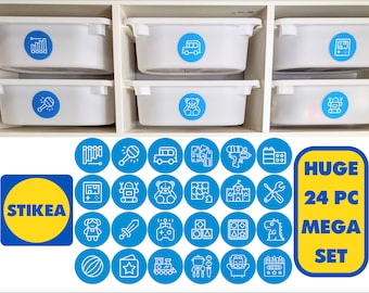 24PC BLEU TROFAST MEGA Sticker Set Ikea Étiquettes Organisation De Stockage Pack Toy Box Décalcomanies Variera Kuggis