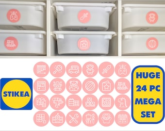 24PC ROSE TROFAST MEGA Sticker Set Ikea Étiquettes Organisation De Stockage Pack Toy Box Décalcomanies Variera Kuggis