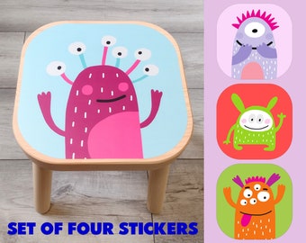 IKEA FLISAT MONSTERS Set of Four Stool Stickers, decal children's chair wooden stool (furniture not included) Ikea Hack