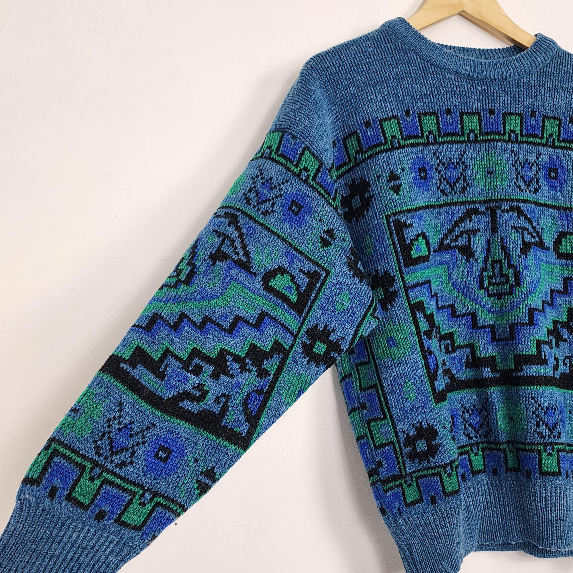 イタリア製 90年代 VTG ブルーグリーン ウール混 ニット セーター