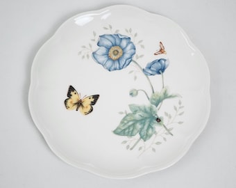 LENOX Butterfly Meadow Monarch Scalloped Replacement Salad Plate Cottagecore Whimsical Flower Garden Collectable Tableware Blue Green Yellow
