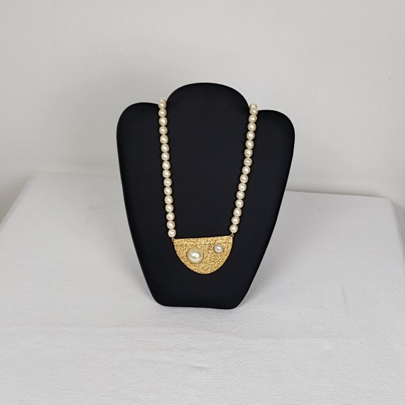 Vtg 1960s MCM Statement Necklace with Gold Tone H… - image 3