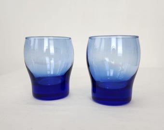 Vintage Cobalt Blue Libbey Rocks Glasses - Mid Century Modern Barware, Set of 2