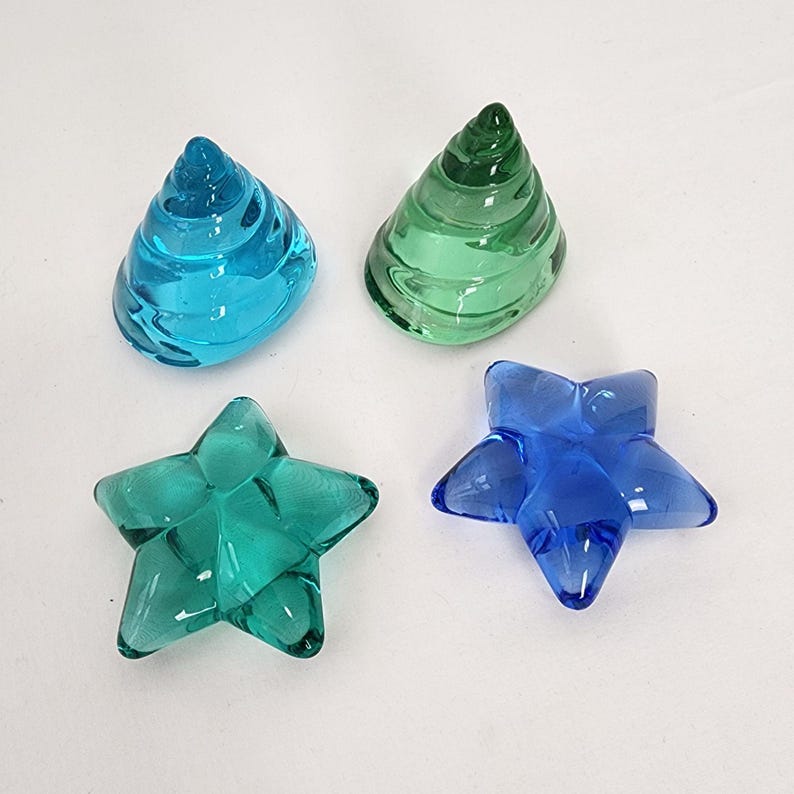 Ocean Theme Handblown Art Glass Starfish & Seashell Paperweights Home ...