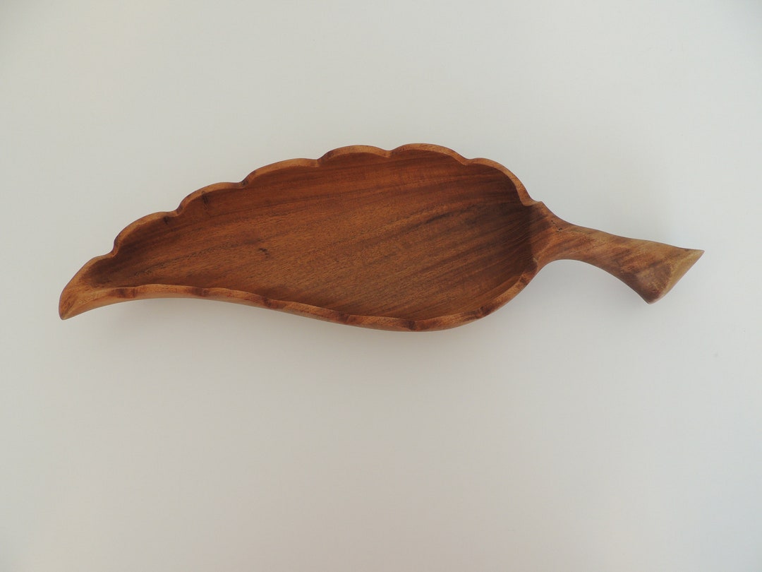 Vintage Hand Carved Wooden Leaf Tray Made in Haiti Coffee Etsy