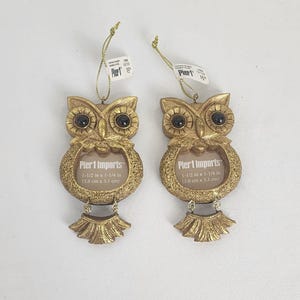 Pier 1 Imports Owl Shaped Picture Frame Christmas Ornaments Set of 2 Vintage 00s Y2K Unique Gift Idea Bird Lover Collector Whimsigoth Boho