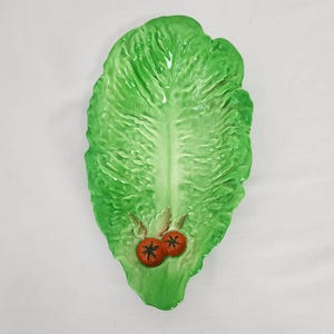 Carlton Ware VTG 1950s Ceramic Lettuce Shaped Serving Dish Raised Tomatoes Detail Mid Century Modern Kitsch Retro Kitchen Made in England
