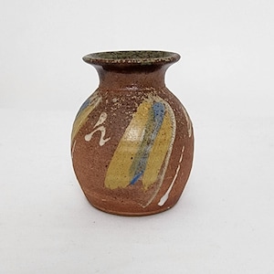 Studio Art Pottery Vase Abstract Glaze Artist Signed Modern Rustic Home Decor Vtg 90s