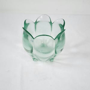 Green Recycled Glass Flower Shape Candle Holder Vintage 1990s Home Decor Handmade in Spain Minimalistic Clean Earth Friendly Tealight Votive