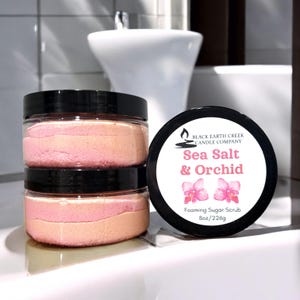 Sea Salt & Orchid Sugar Scrub, Floral Body Scrub, Exfoliating Sugar Scrub, Moisturizing Scrub, Shea Sugar Scrub, Exfoliating Body Scrub