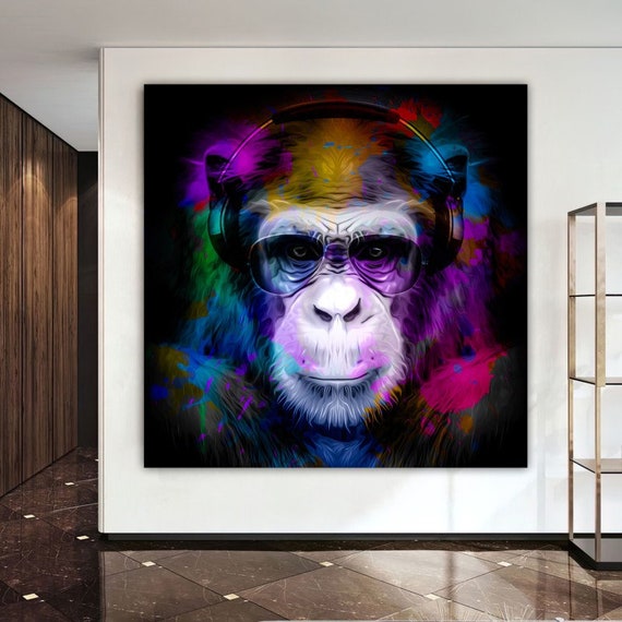 Dj Monkey Monkey Listening to Music Wall Art Monkey Canvas - Etsy