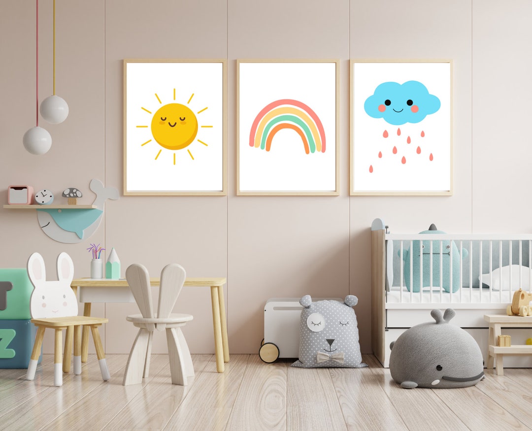 Set of 3 Sun Rainbow Cloud | Nursery Decor | Kids Room | Rain | Shower ...