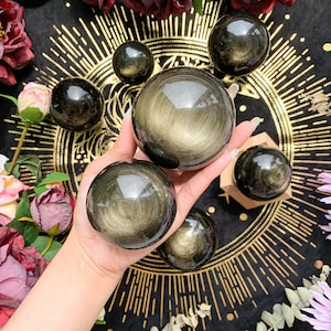 Natürlicher seltener Goldglanz-Obsidian / große Goldobsidiankugel / kleine Goldglanz-Obsidian / Wurzelchakra / Altar-Werkzeuge