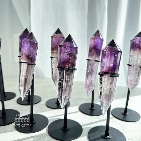 Natural Amethyst Vogel Crystal Double Point Wand/High Quality Amethyst Crystal Point Wand/Hand Carved Amethyst 24-sided Points Wand