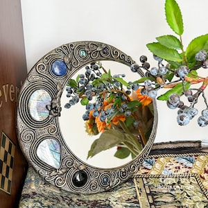 Handgemachter natürlicher Kristallspiegel/Magiekristall-Hexenspiegel/Labradorit-Spiegel/Kristallquarz-Spiegel/Chakra-Heilung/Manifest-Altar-Werkzeug